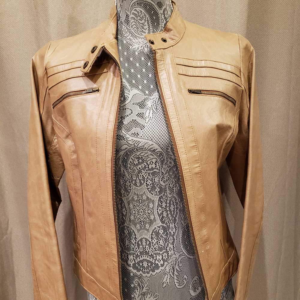 ARDEN B Cream Leather Bomber Jacket - Size M